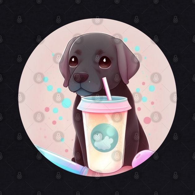 Cute Kawaii Chocolate Labrador Drinking Bubble Tea - Adorable Dog Lover Gift and Fun Animal Art by laverdeden